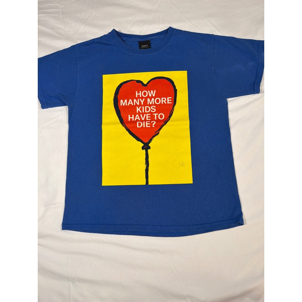 Obey Awareness Ban Weapons of War Graphic T-Shirt Blue Medium FLAW
